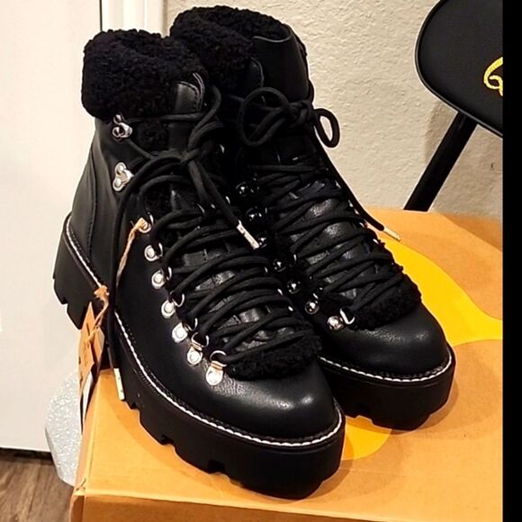 Steve Madden Cool Planet Cycloneee Faux Leather Hiking Boots- Black Pari - Picture 6 of 9